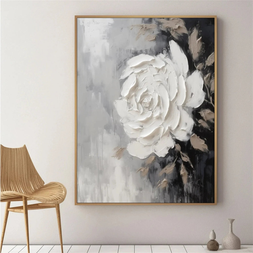 Ivory Whisper White Rose Abstract Painting