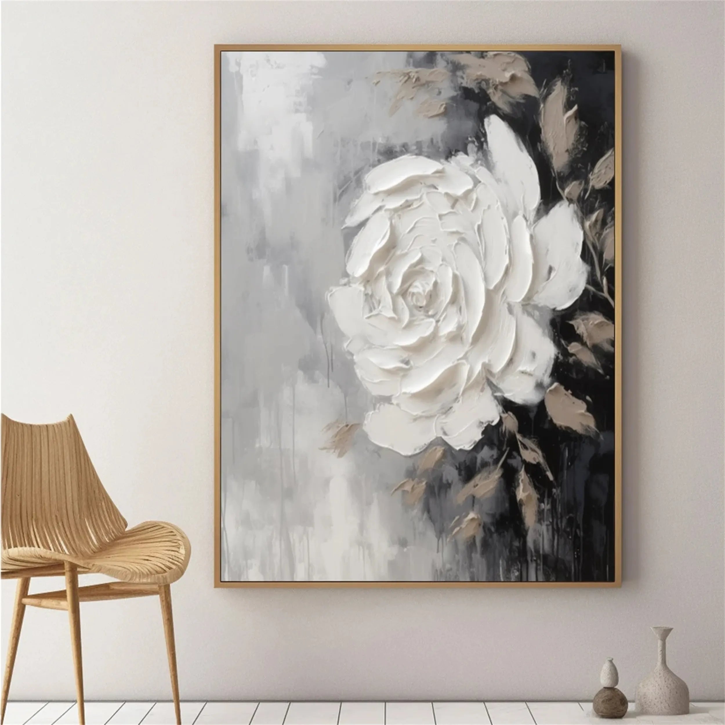 Ivory Whisper White Rose Abstract Painting