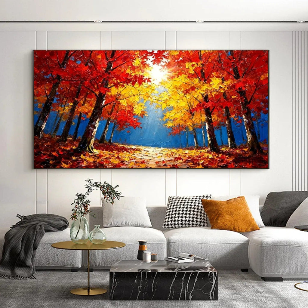 Autumn Firelight Forest Landscape Painting