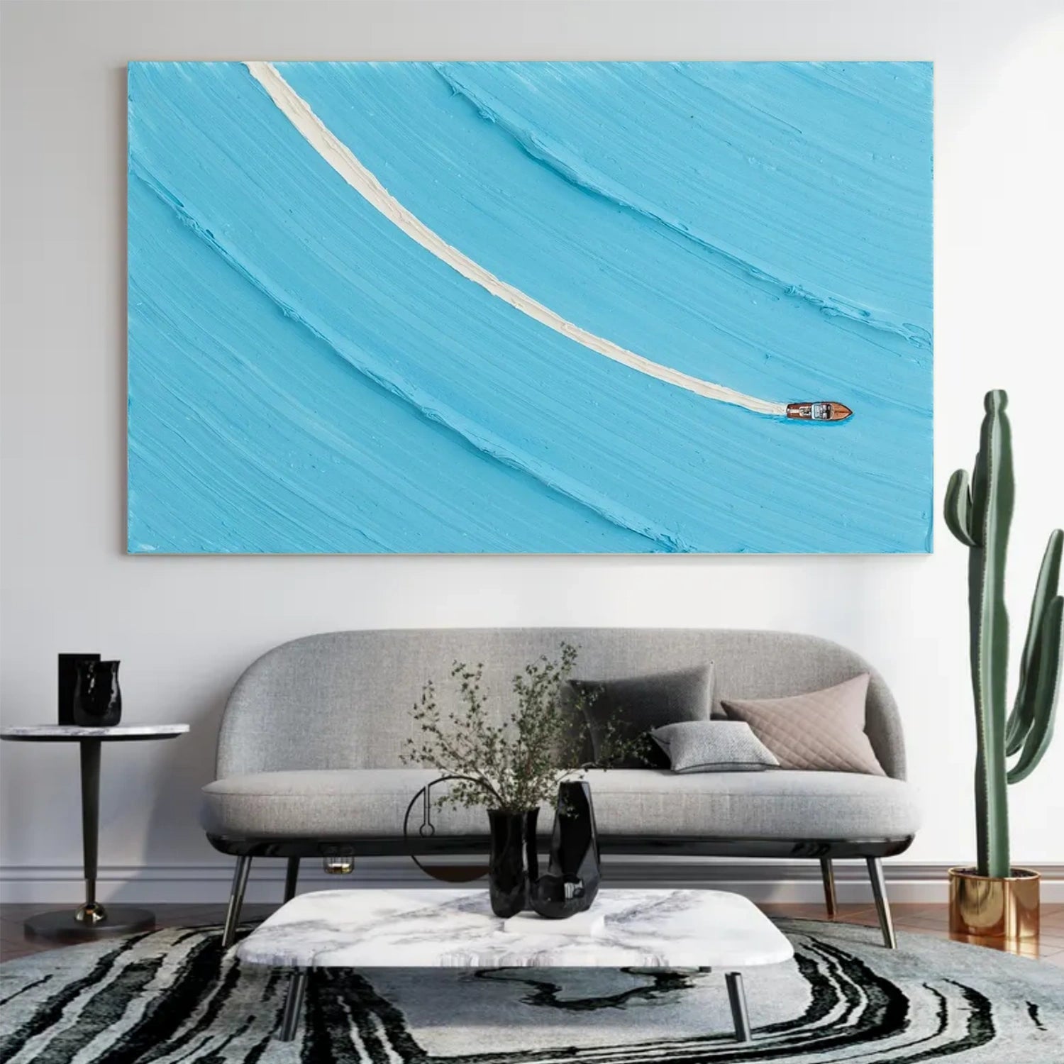 Azure Wake Minimal Seascape Painting