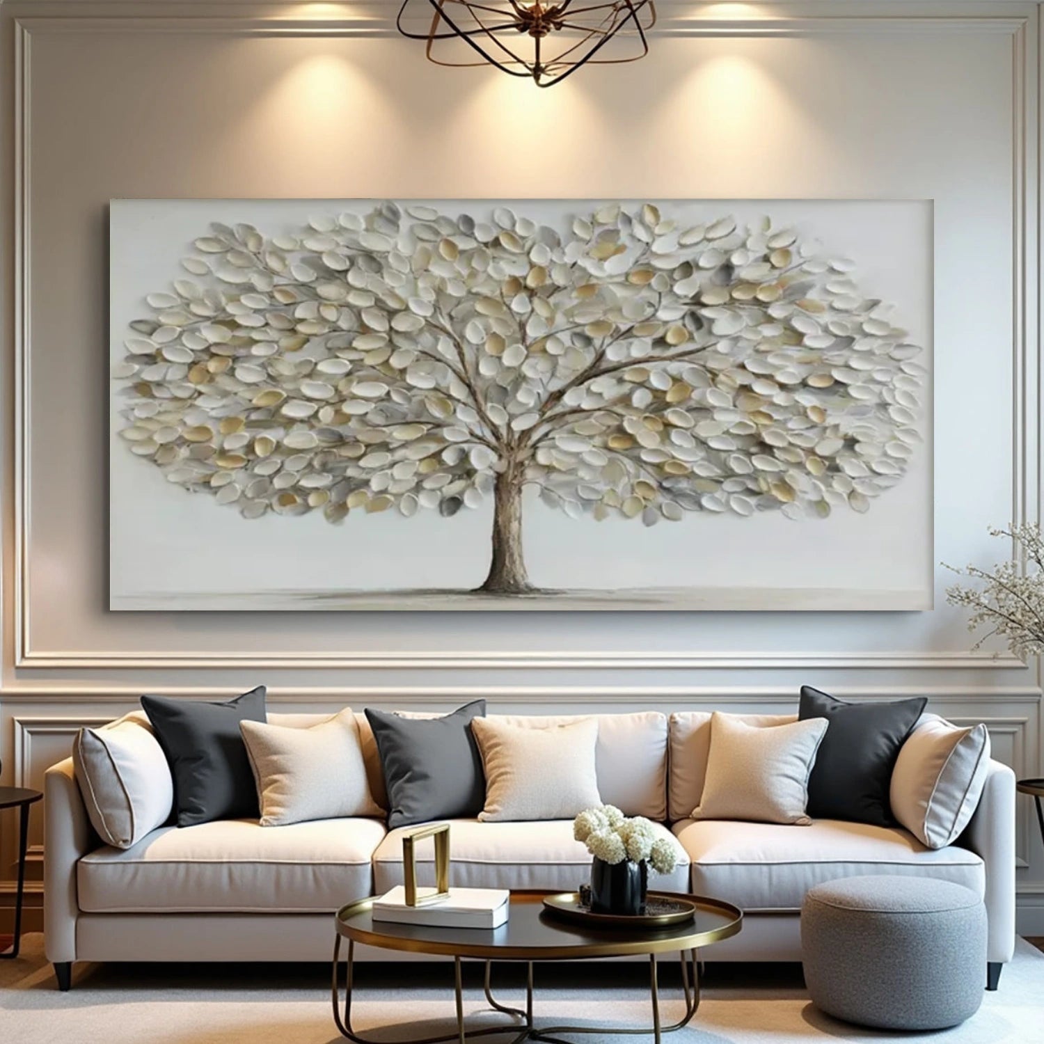 Serene Silver Leaf Tree Abstract Painting