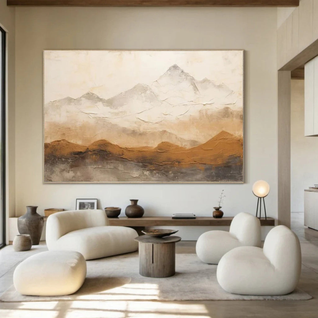 Golden Mist Mountain Textured Painting