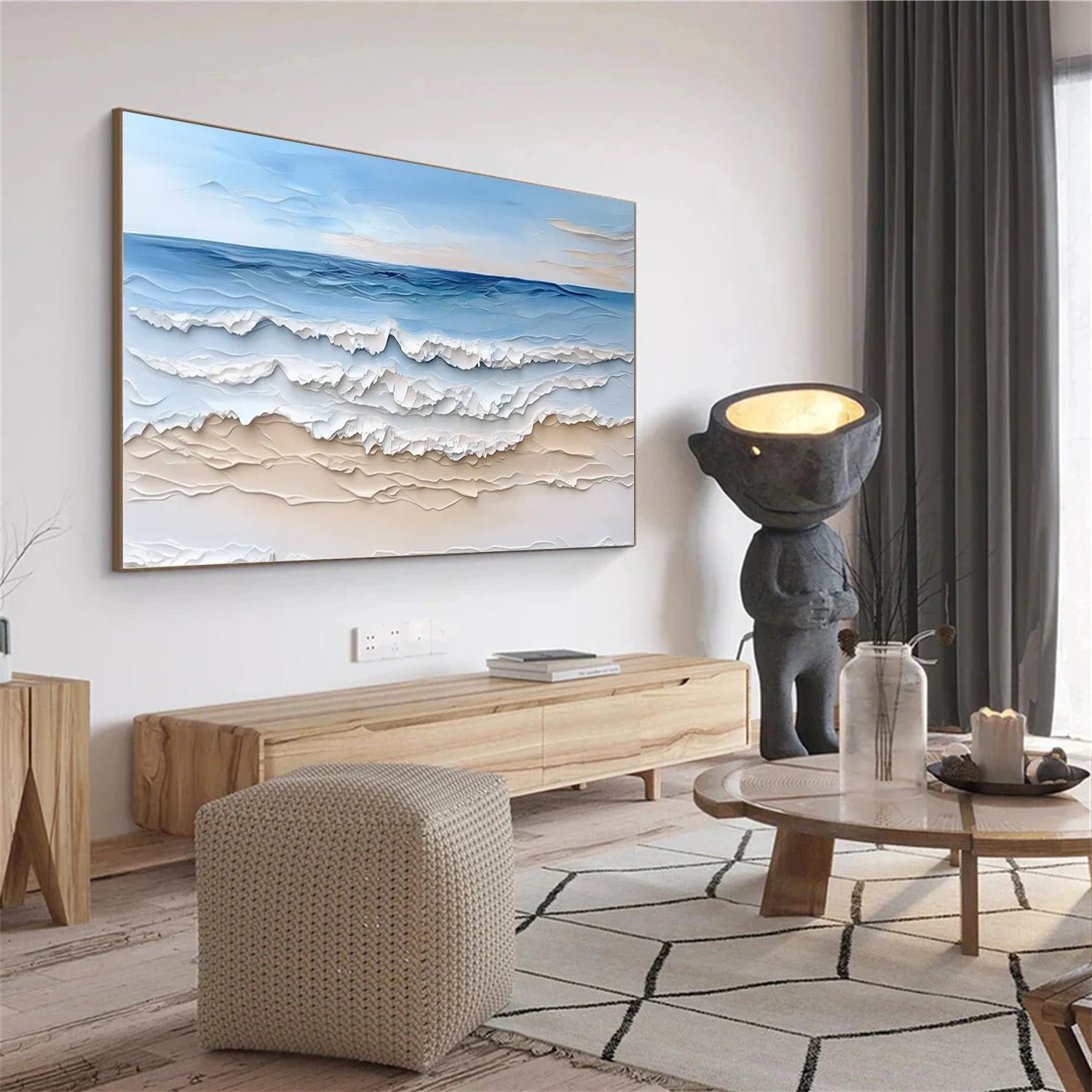 Calm Horizon Blue Seascape Painting