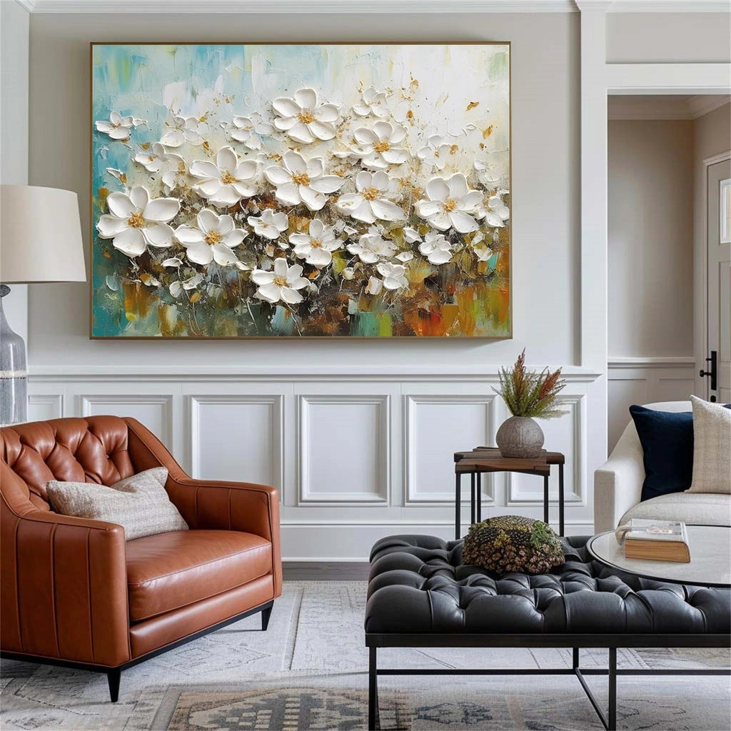 Soft Glow White Floral Abstract Painting