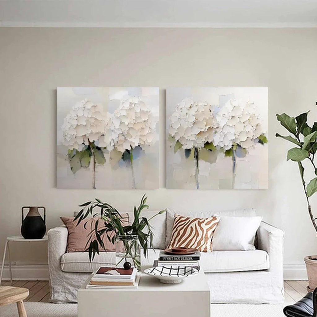 Soft Ivory Bloom Abstract Painting (Diptych) Set of 2