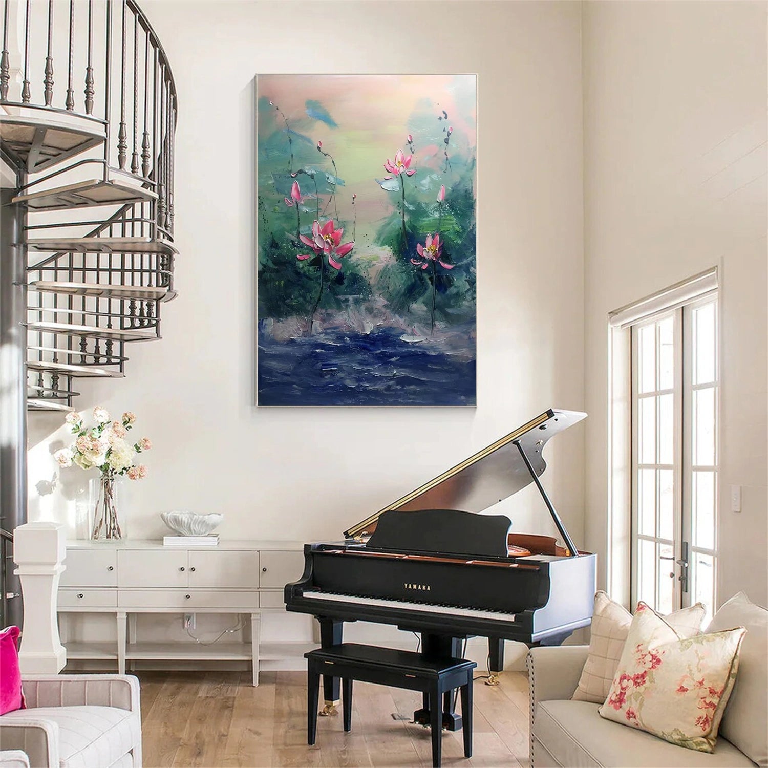 Mist Bloom Pink Lotus Abstract Painting