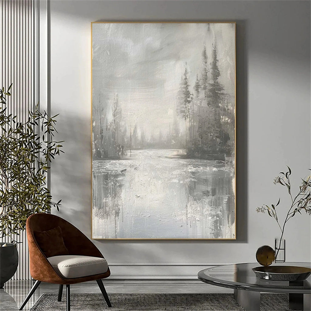 Silent Mist Lake Abstract Landscape Painting