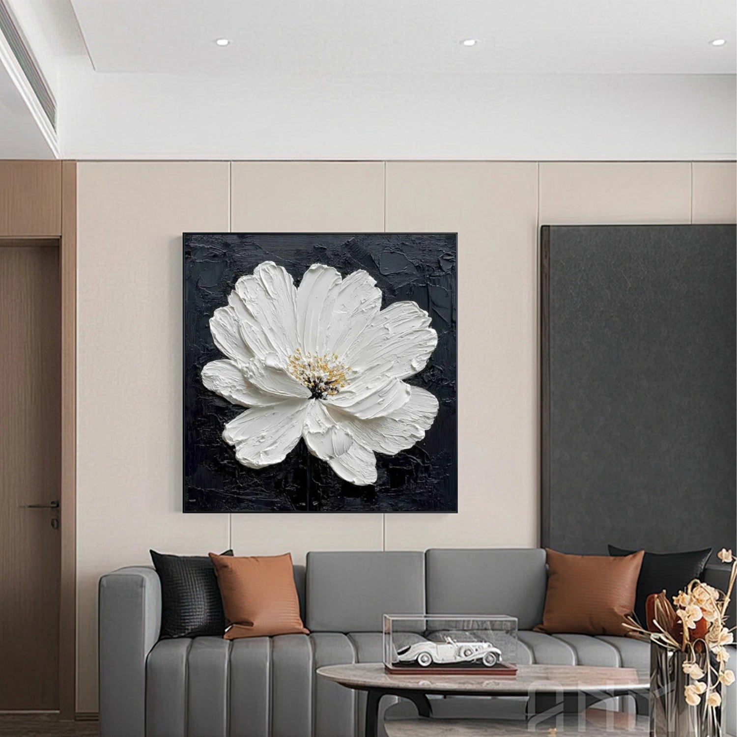 Ivory Bloom Textured Floral Painting