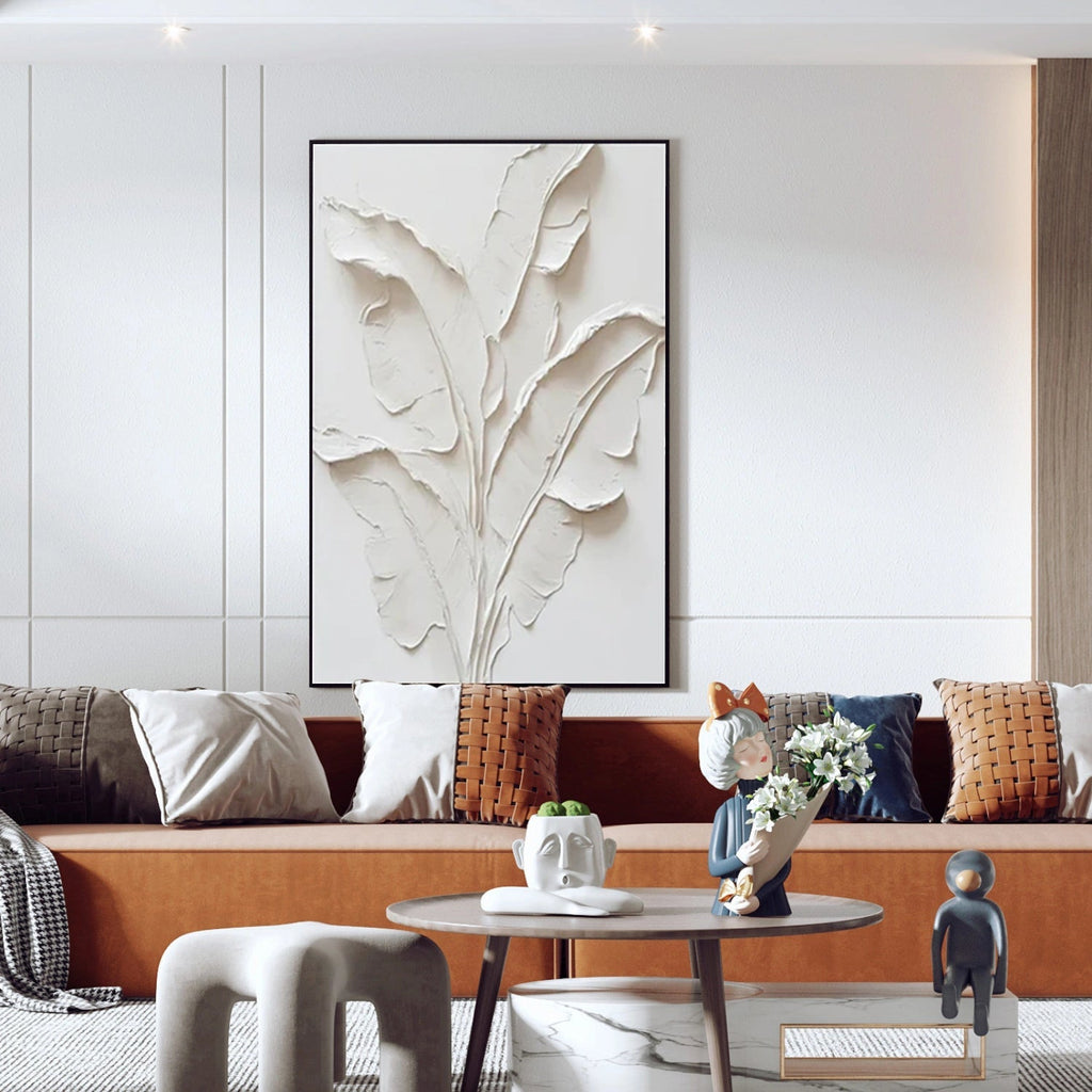 Ivory Whisper Leaves Abstract Painting