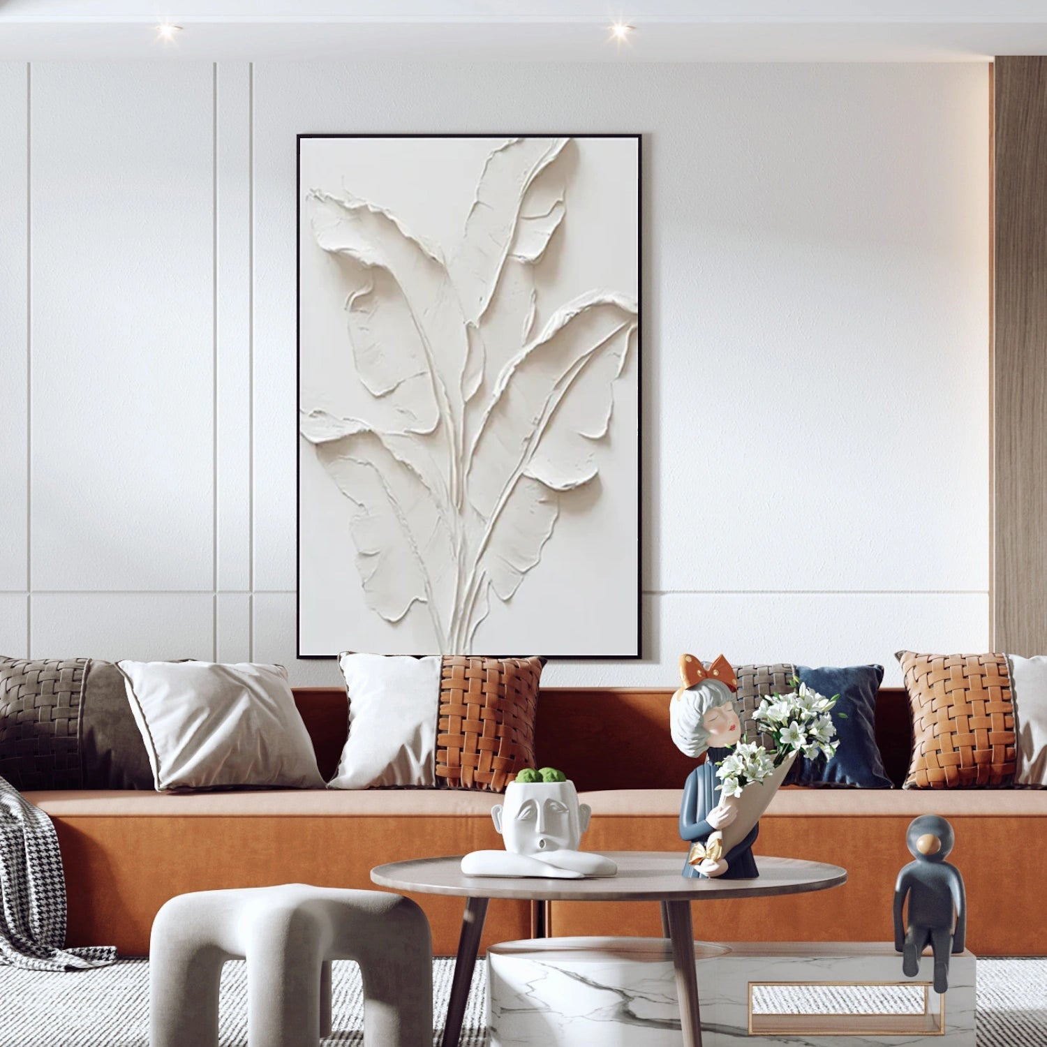 Ivory Whisper Leaves Abstract Painting