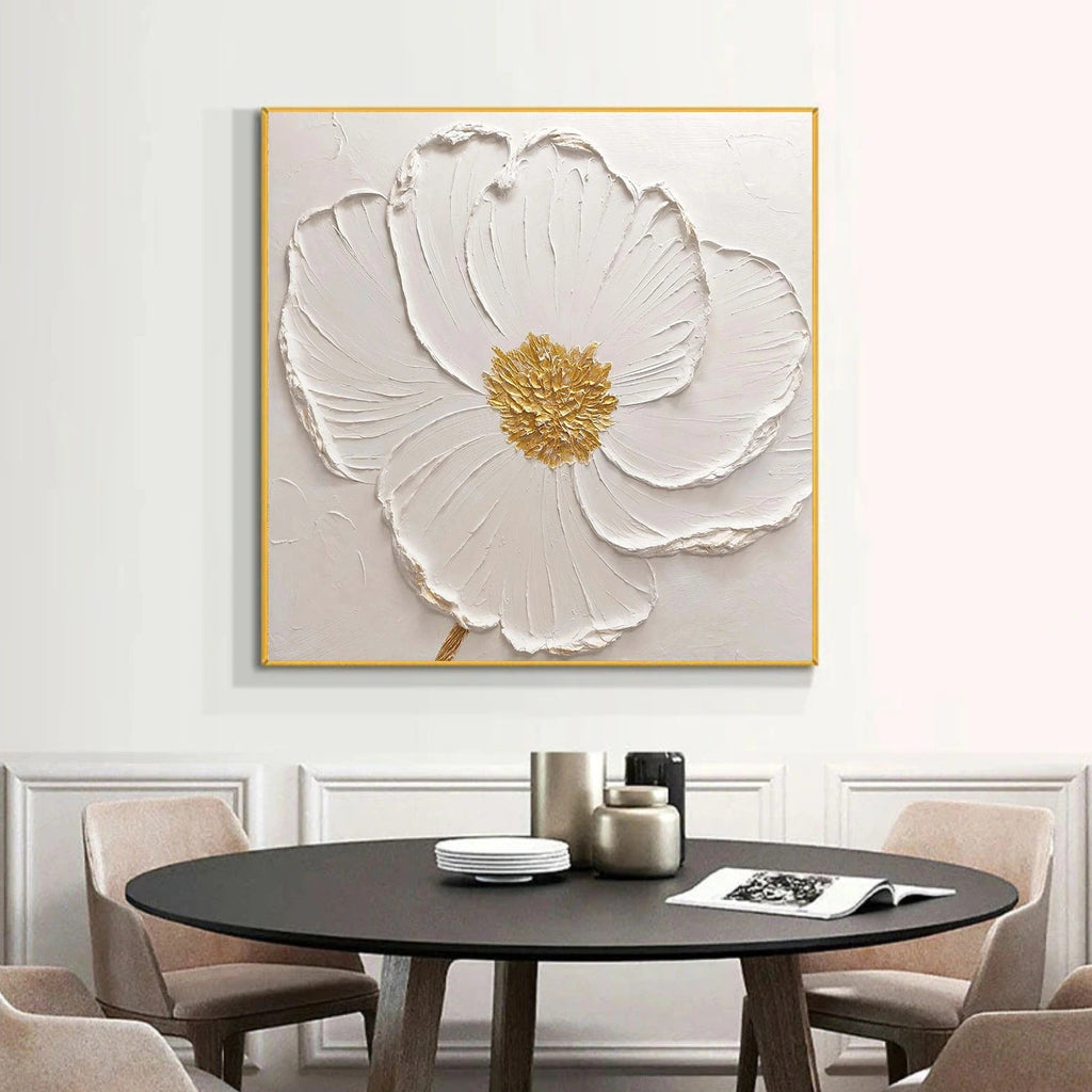 Ivory Bloom Gold-Centered Floral Painting