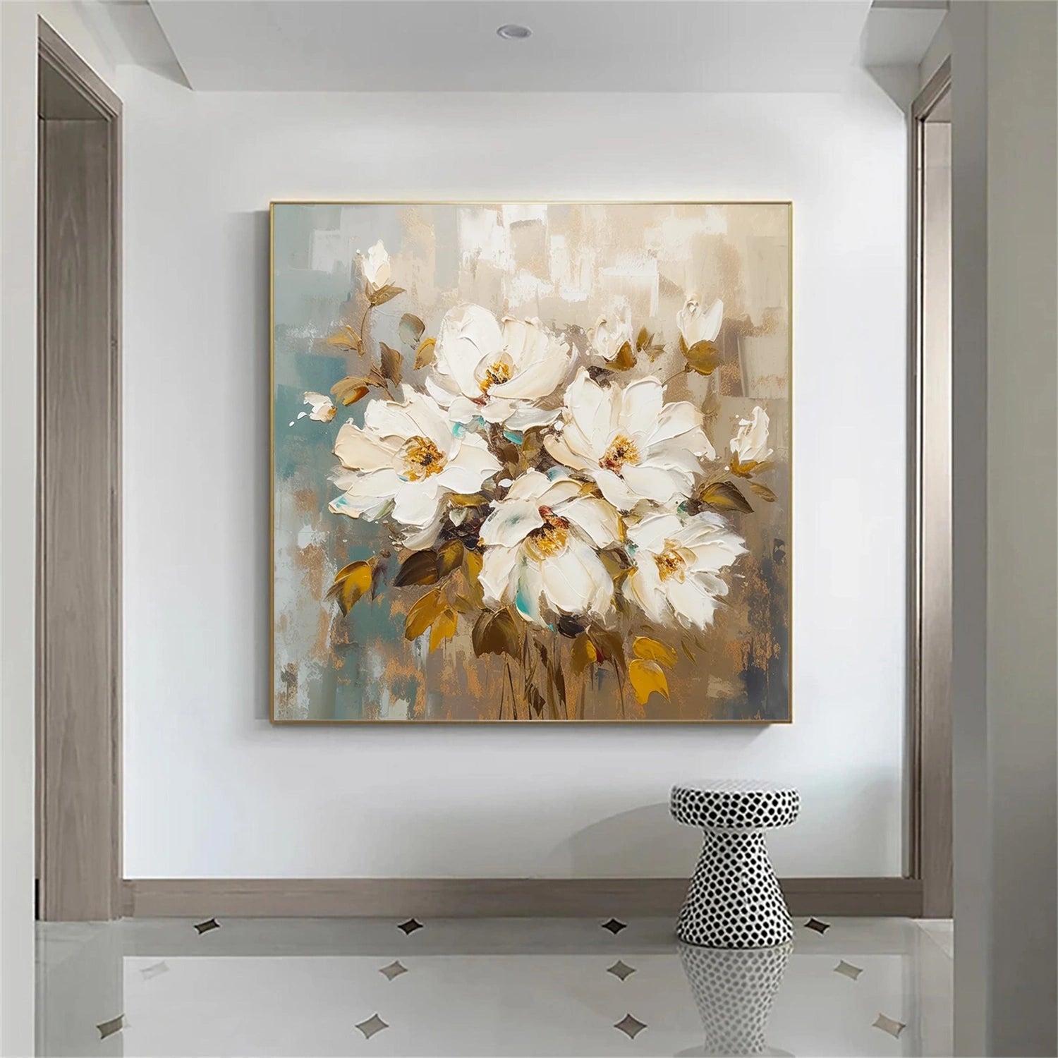 Ivory Whisper White Floral Painting