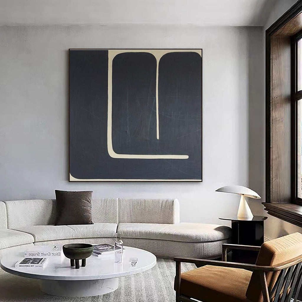 Midnight Curve Minimal Abstract Painting