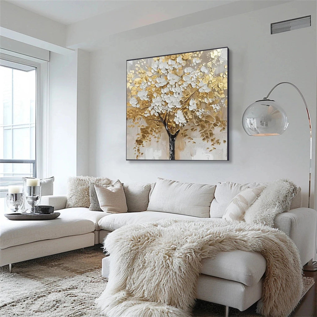 Golden Whisper Tree Abstract Painting