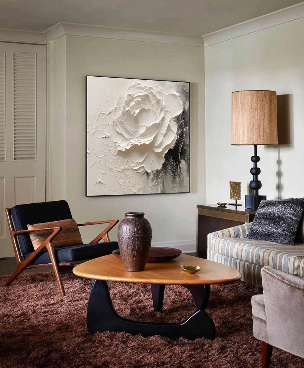 Ivory Bloom Textured Floral Painting