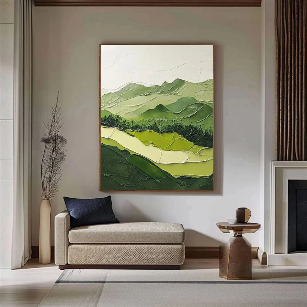 Quiet Green Ridge Abstract Landscape Painting