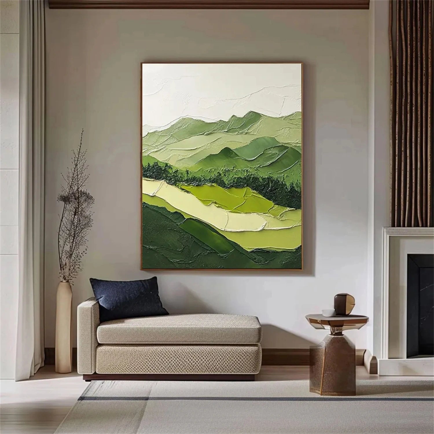 Quiet Green Ridge Abstract Landscape Painting