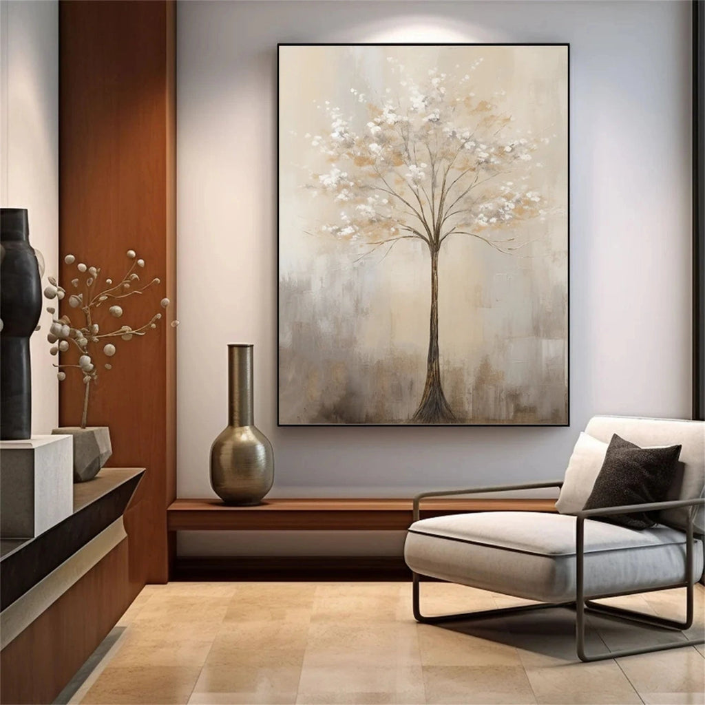 Still Grace Ivory Tree Abstract Painting