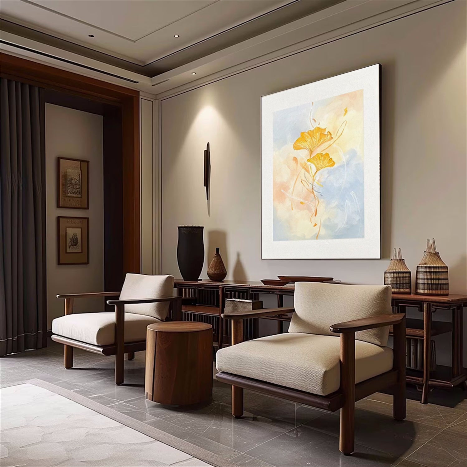 Golden Ginkgo Whisper Abstract Painting