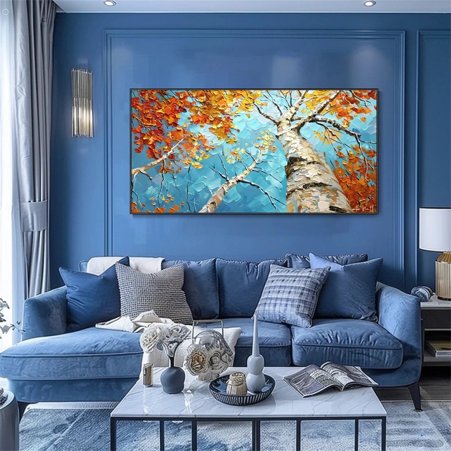 Autumn Sky Birch Abstract Painting