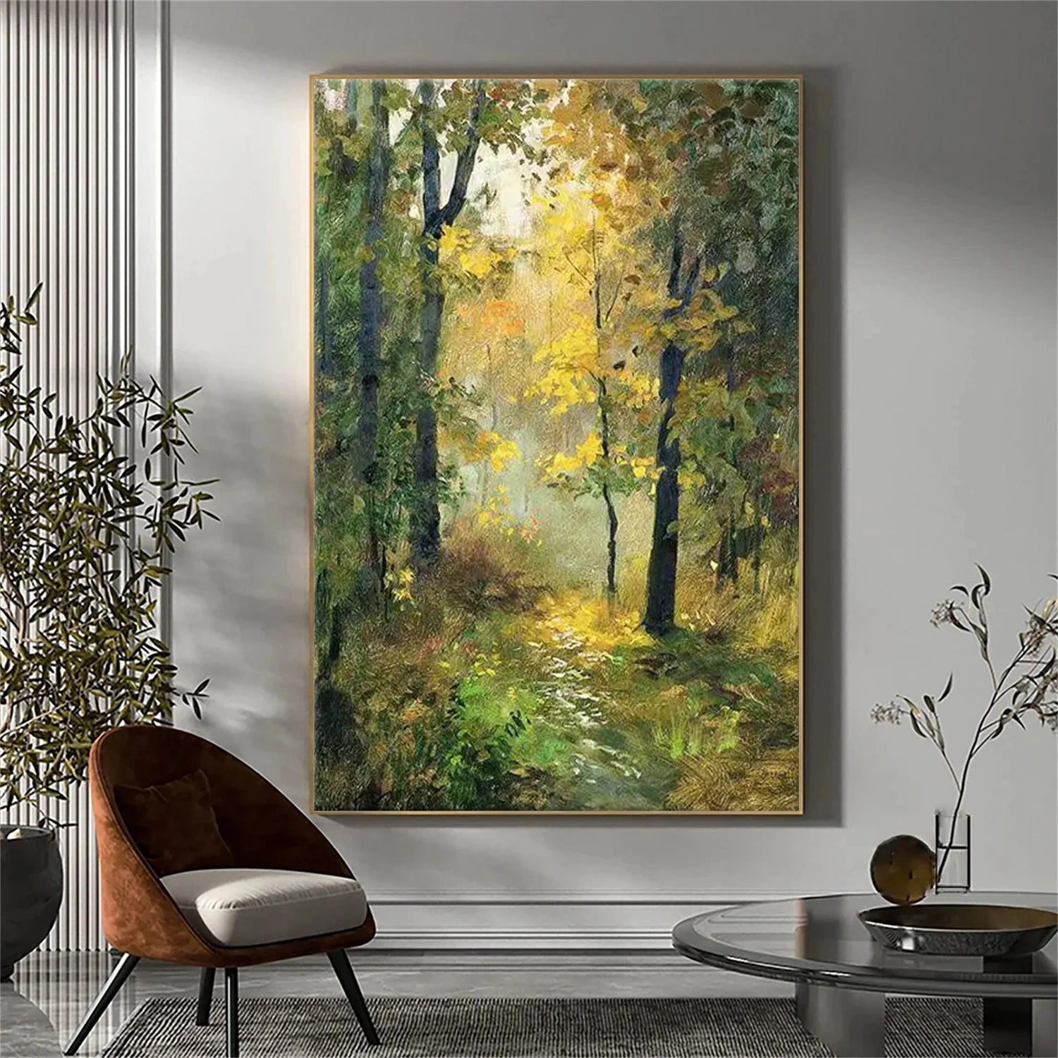 Golden Forest Path Abstract Painting
