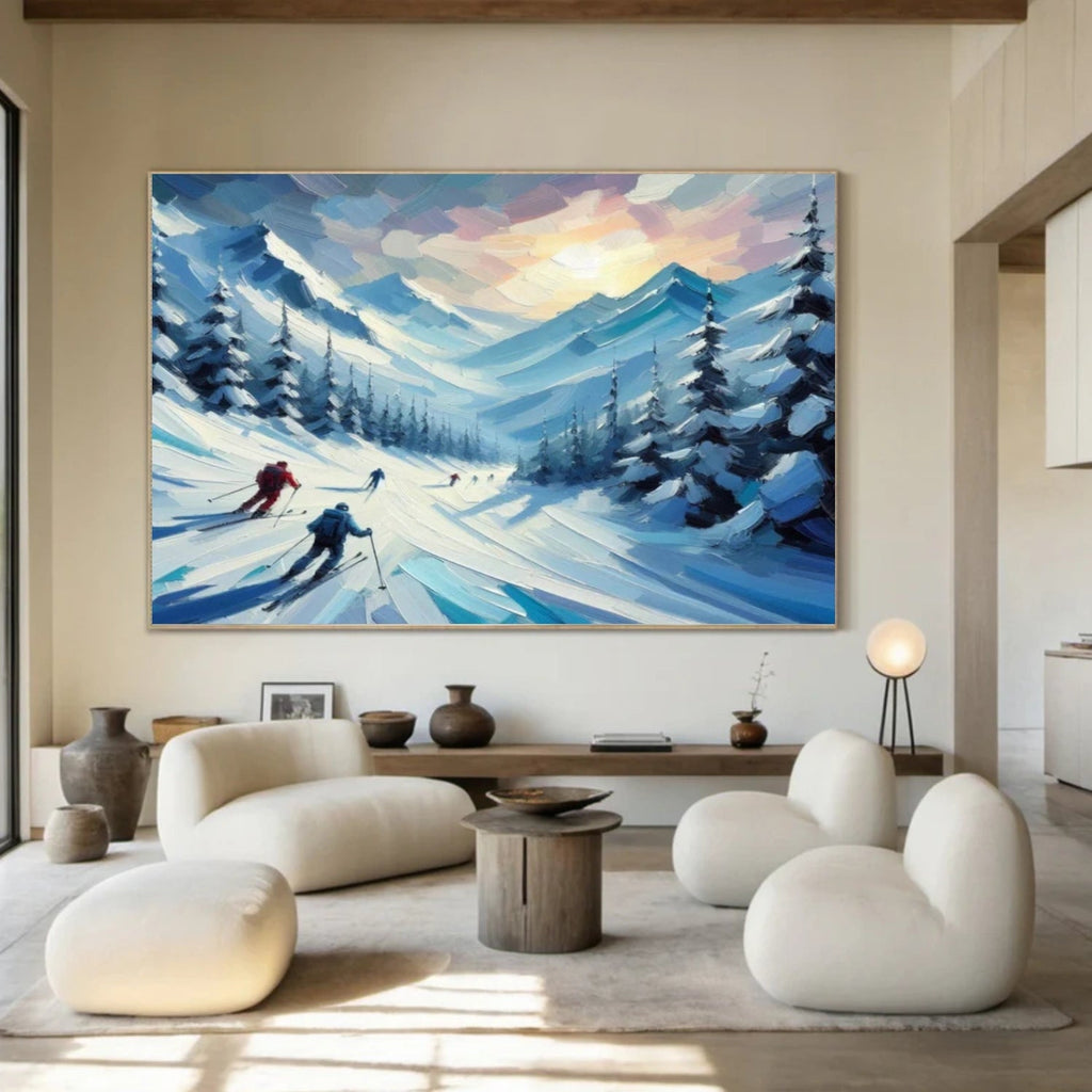 Sunlit Ski Slope – Winter Mountain Landscape Painting