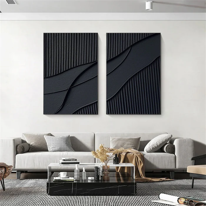 Midnight Rhythm Black Abstract Wall Art Set Set of 2
