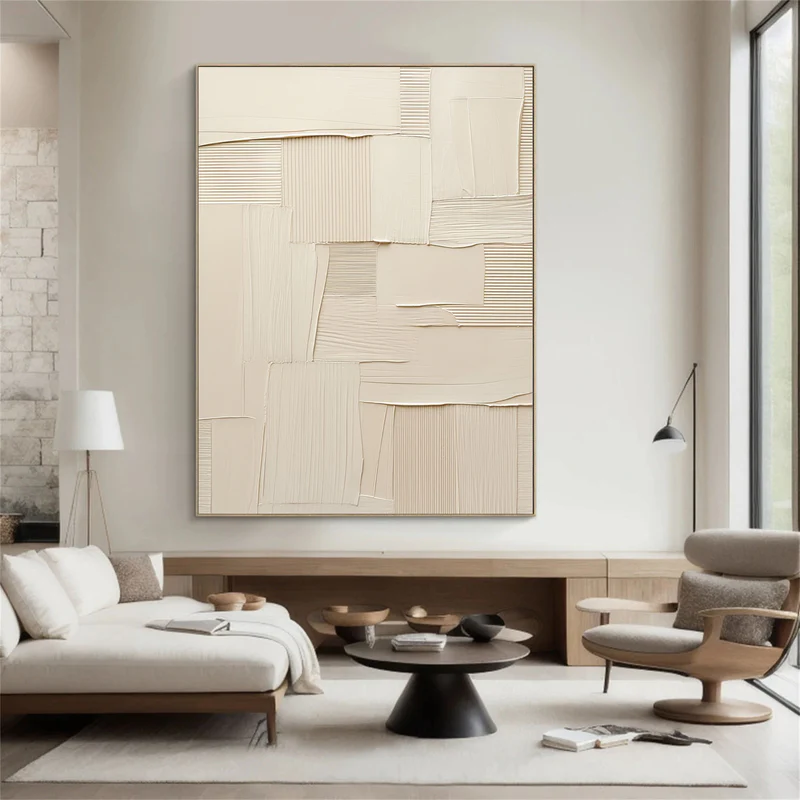 Ivory Stitched Texture Abstract Painting