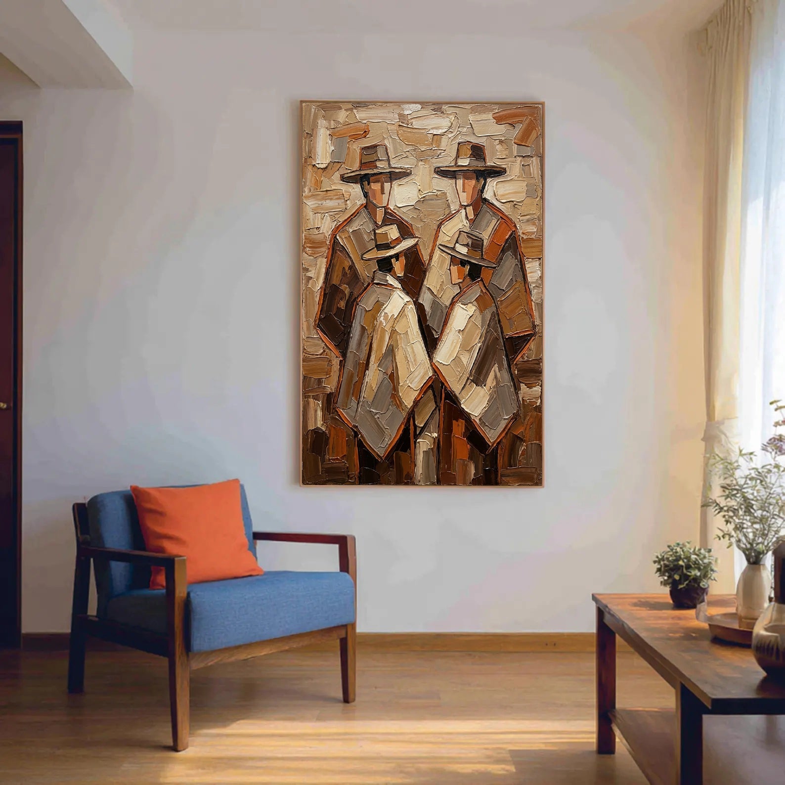 Cultural Trio – Earthy Textured Folk Art Painting