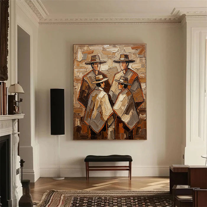Cultural Trio – Earthy Textured Folk Art Painting