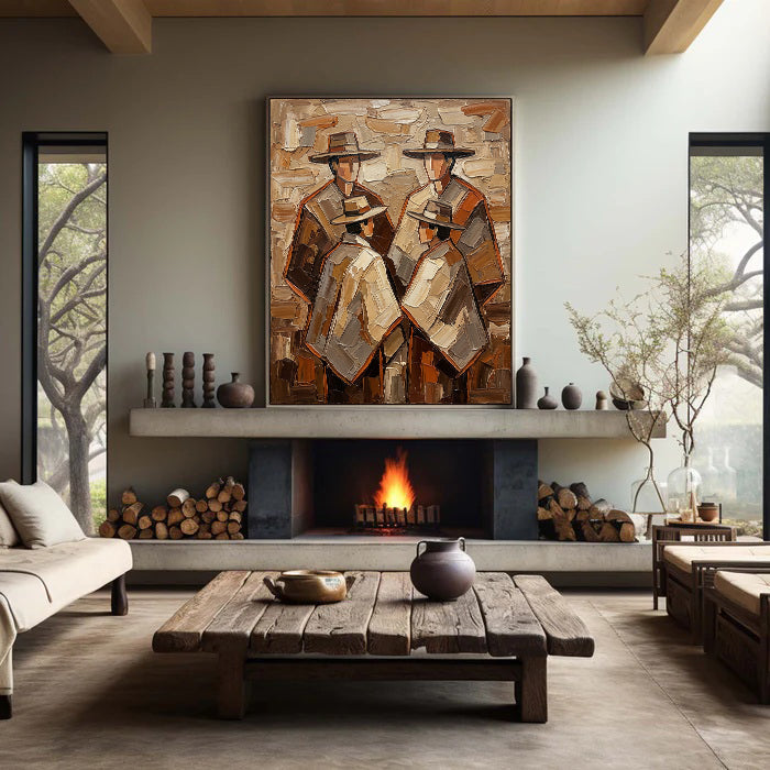 Cultural Trio – Earthy Textured Folk Art Painting