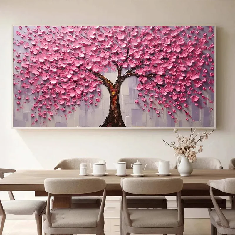Pink Sakura Tree Textured Painting