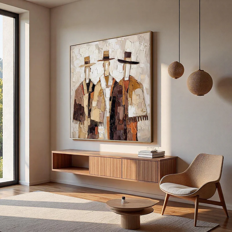 3 Figures Warm Tone Abstract Painting