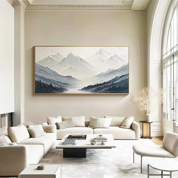 Silent Peaks Textured Mountain Painting