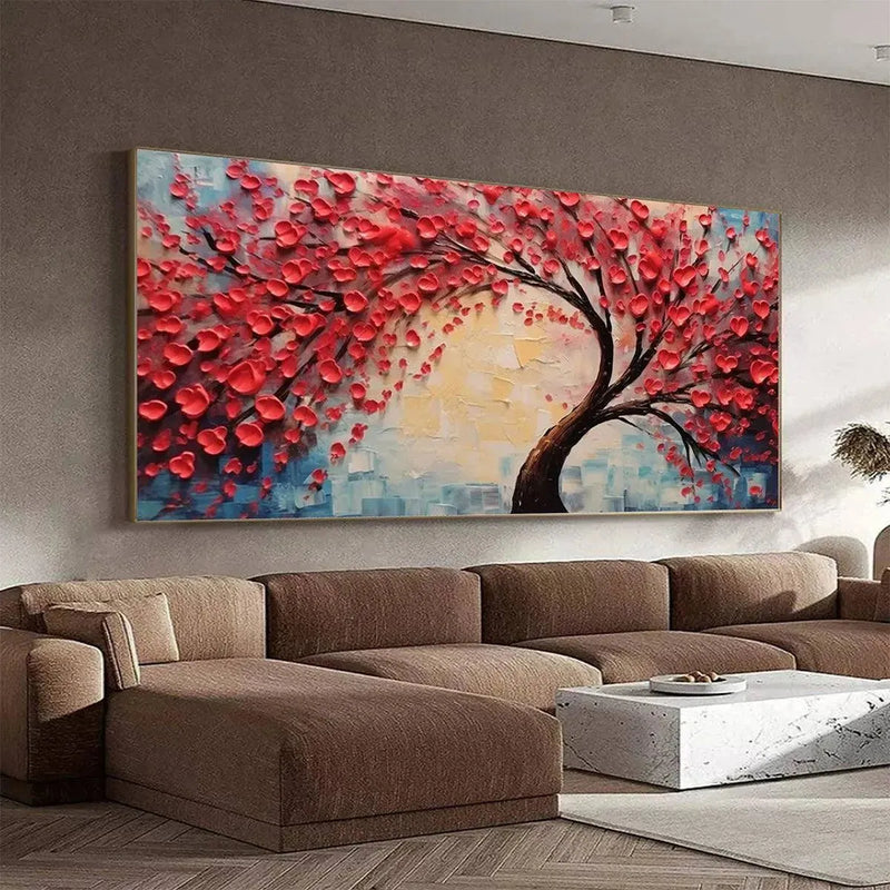 Red Blossom Textured Painting