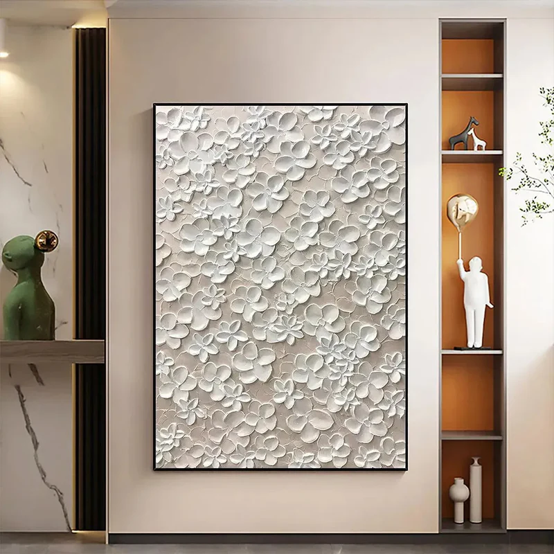 Whisper Bloom White Floral Textured Painting
