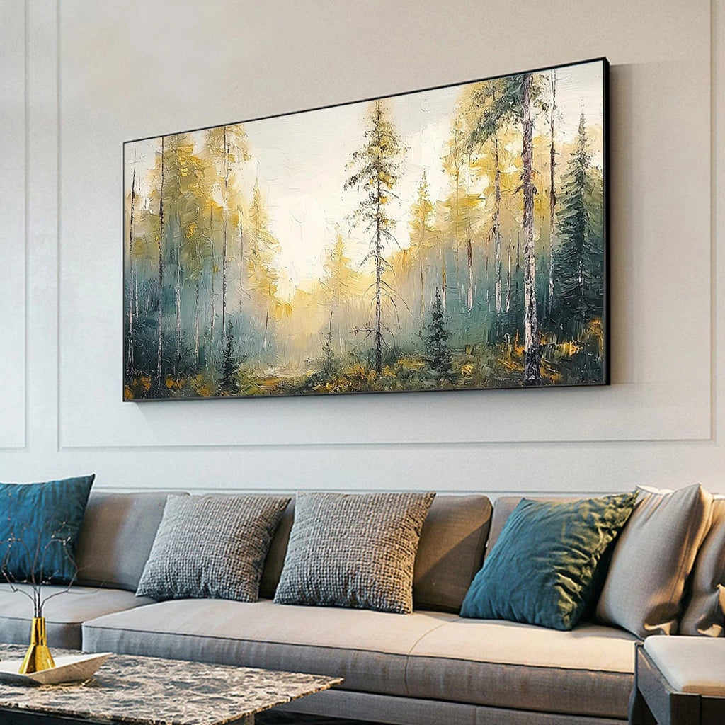 Golden Mist Forest Landscape Painting