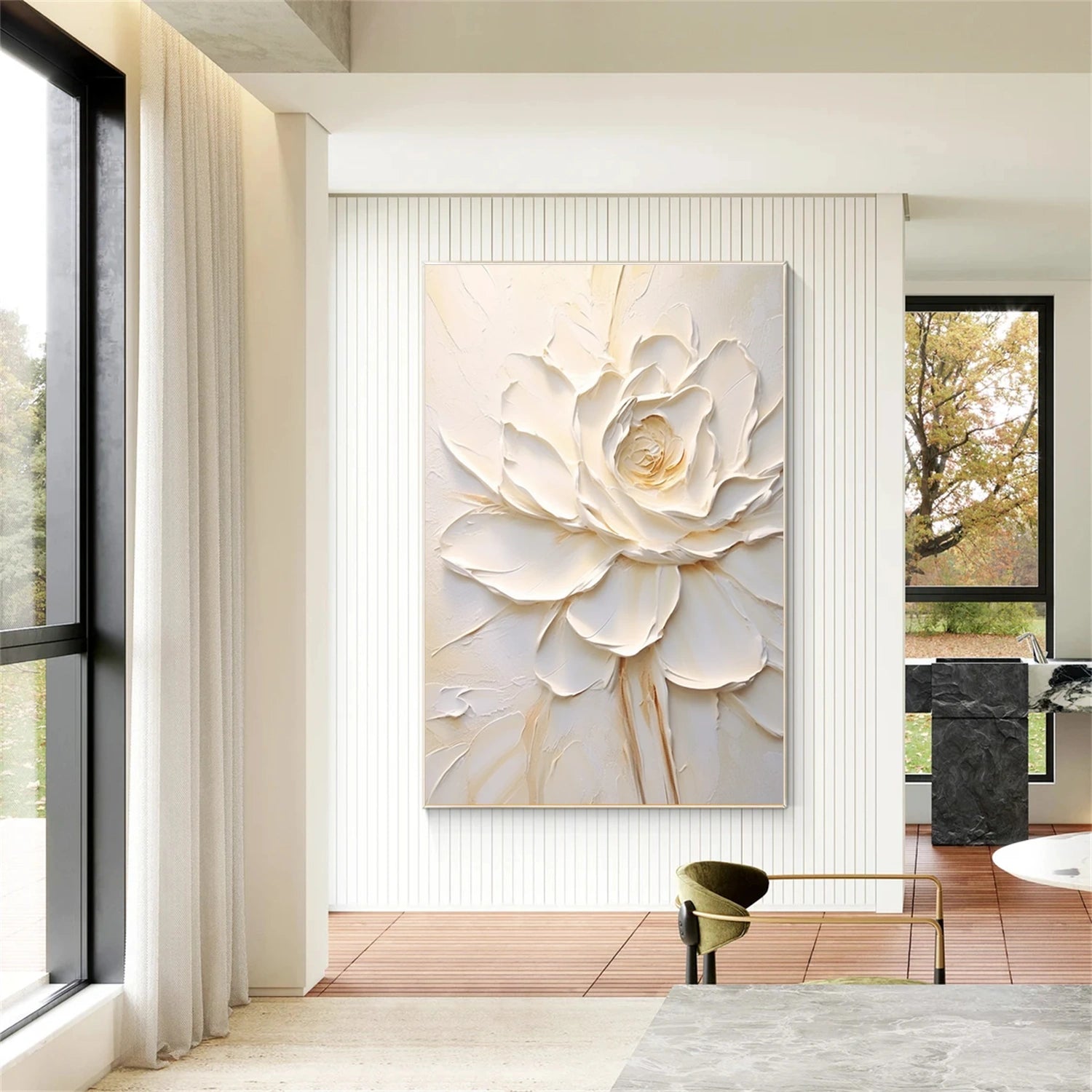 Pure Ivory Blossom Abstract Painting