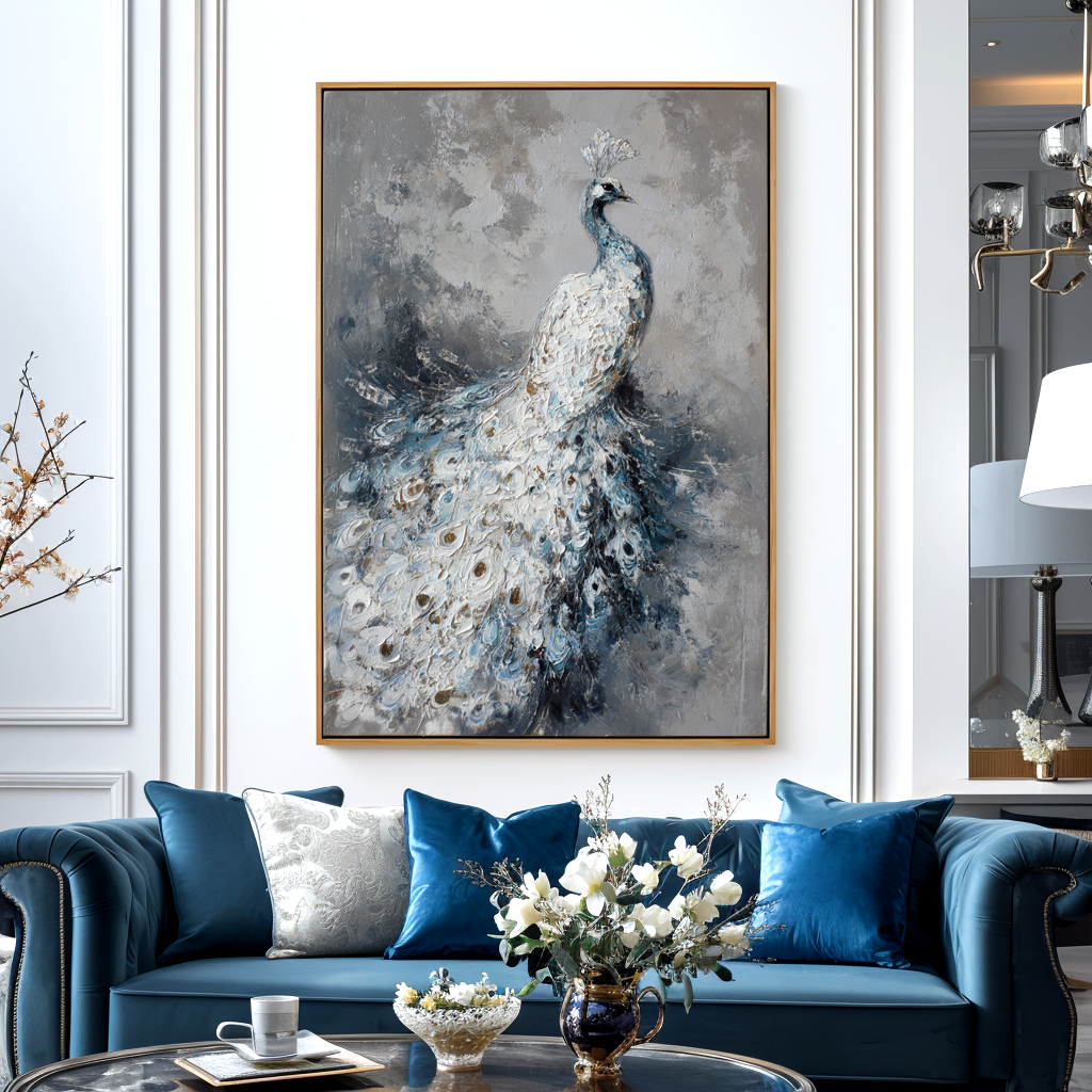 White Peacock Textured Painting #ART56
