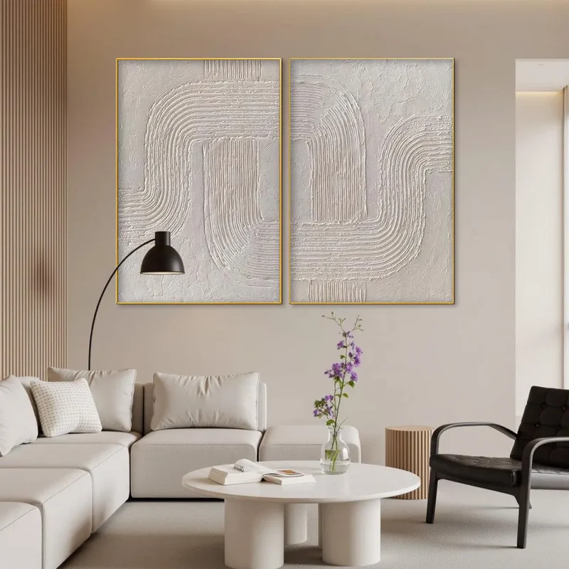 Set of 2 Minimalist Textured Paintings