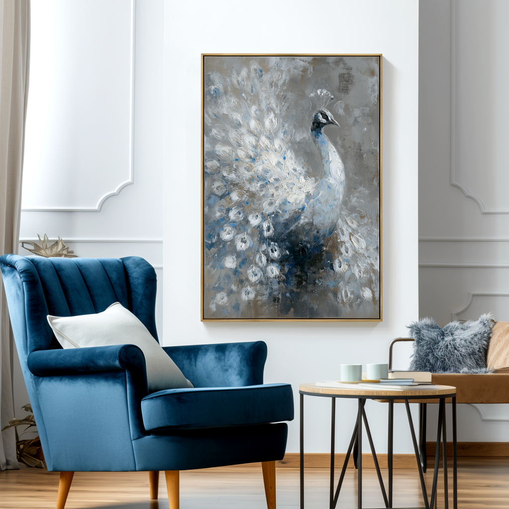 Blue & White Peacock Textured Painting #ART58