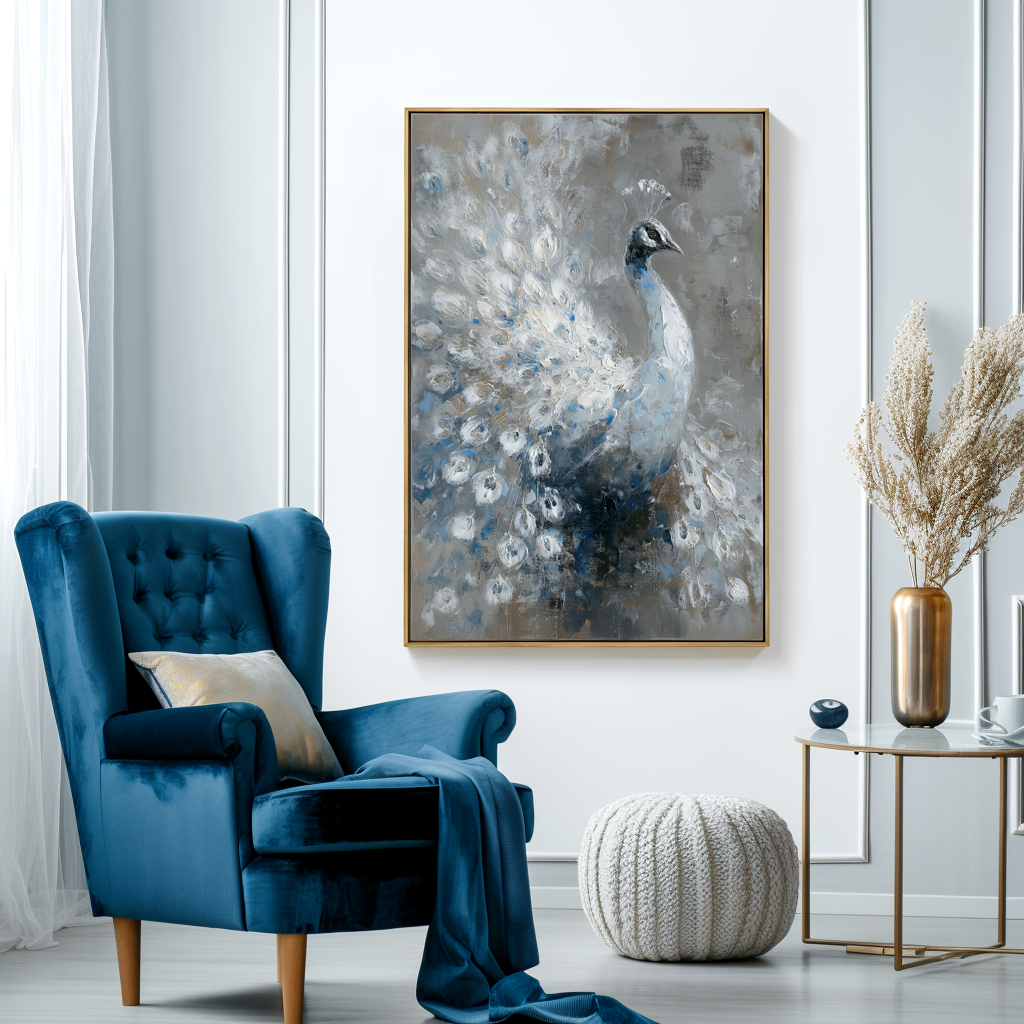 Blue & White Peacock Textured Painting #ART58