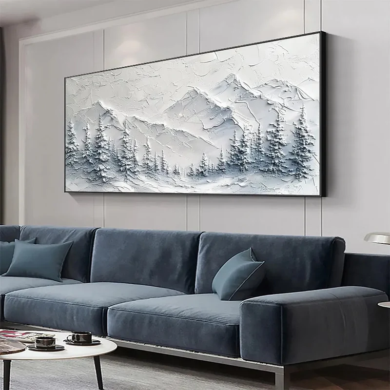 White Winter Mountain Textured Painting