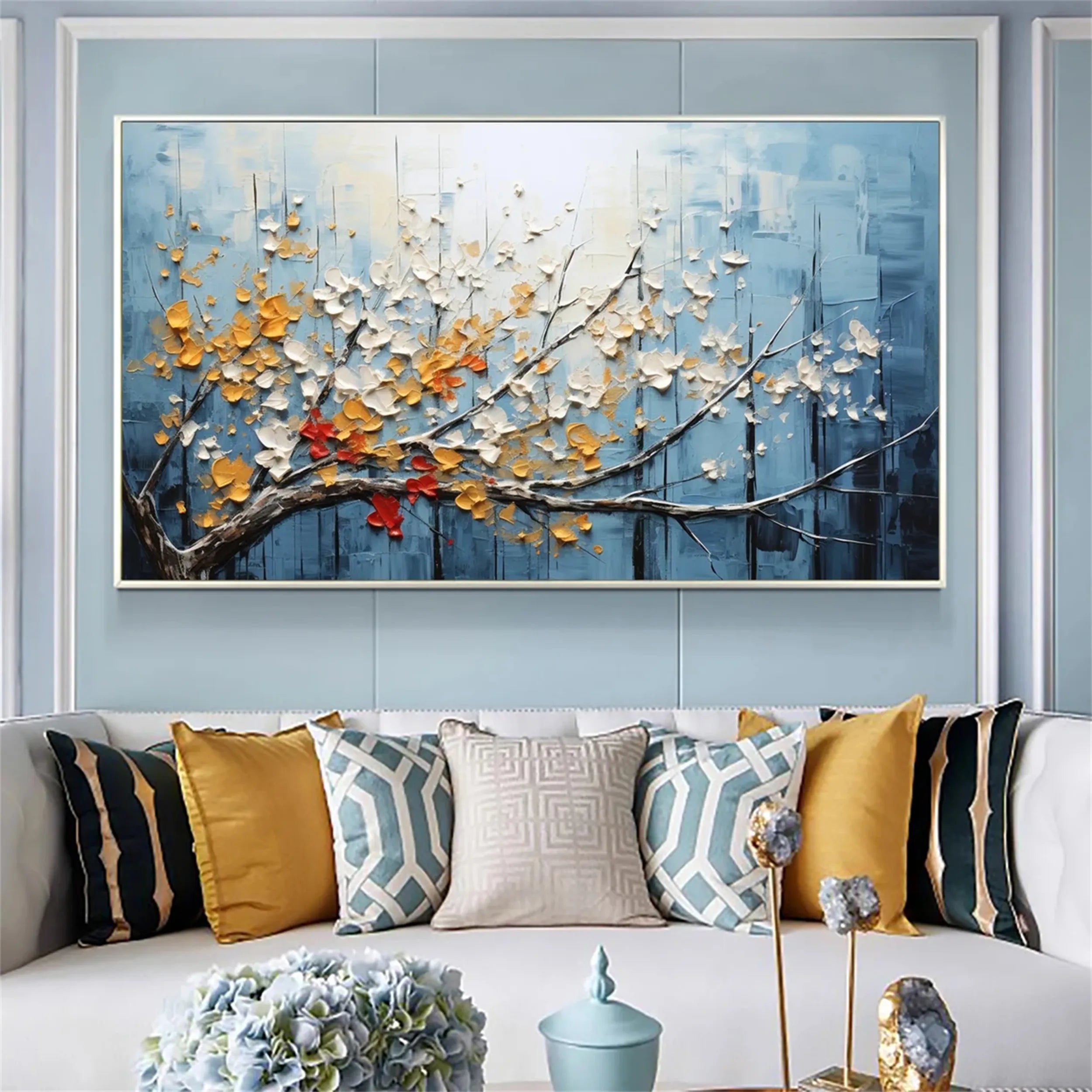 Golden Drift Blossom Abstract Painting