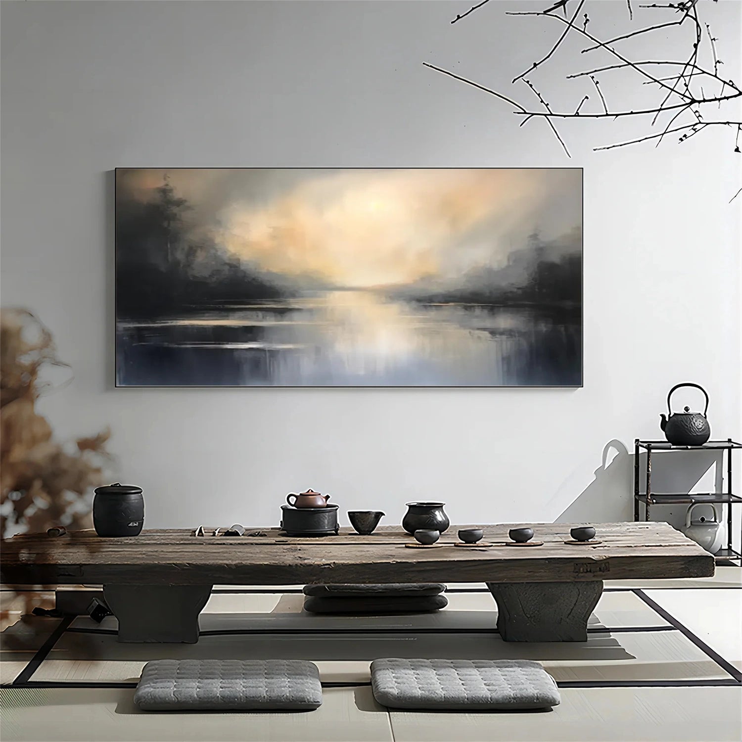 Silent Glow Misty River Abstract Painting