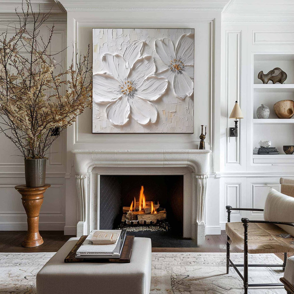 Whisper White Blossom Textured Painting