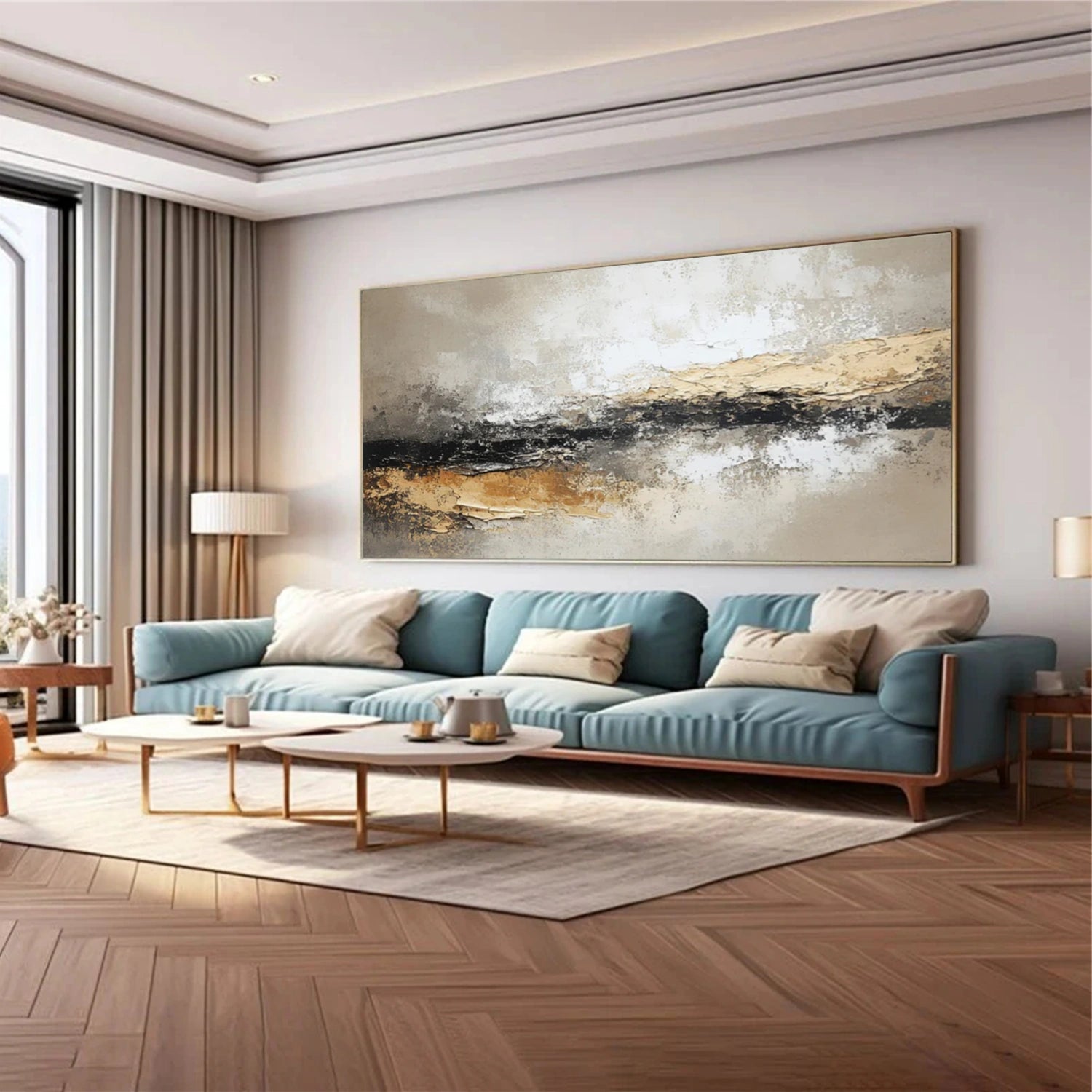 Golden Horizon – Textured Neutral Abstract Painting