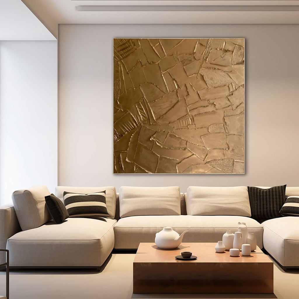 Golden Fragment Textured Abstract Painting