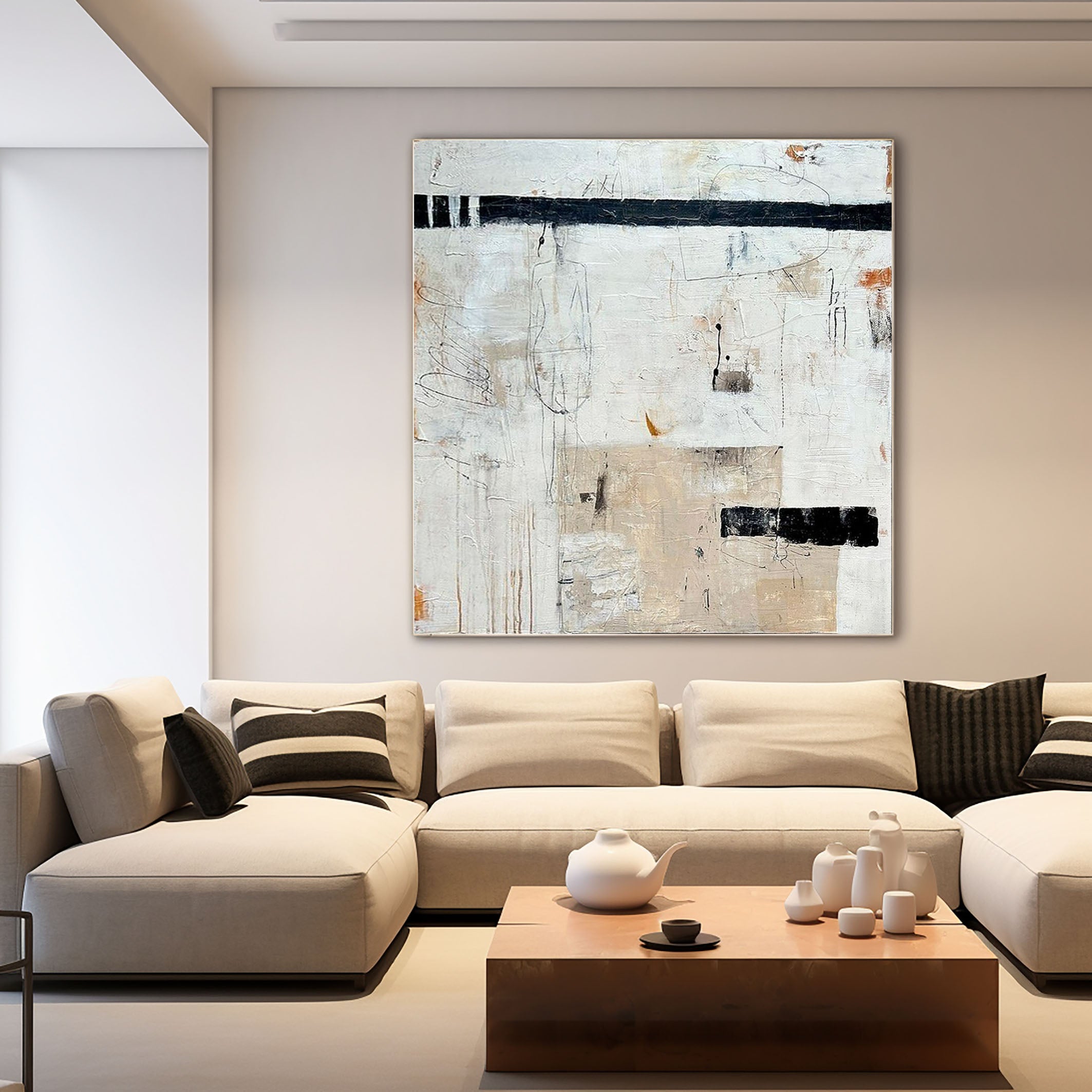Silent Horizon Neutral Abstract Painting