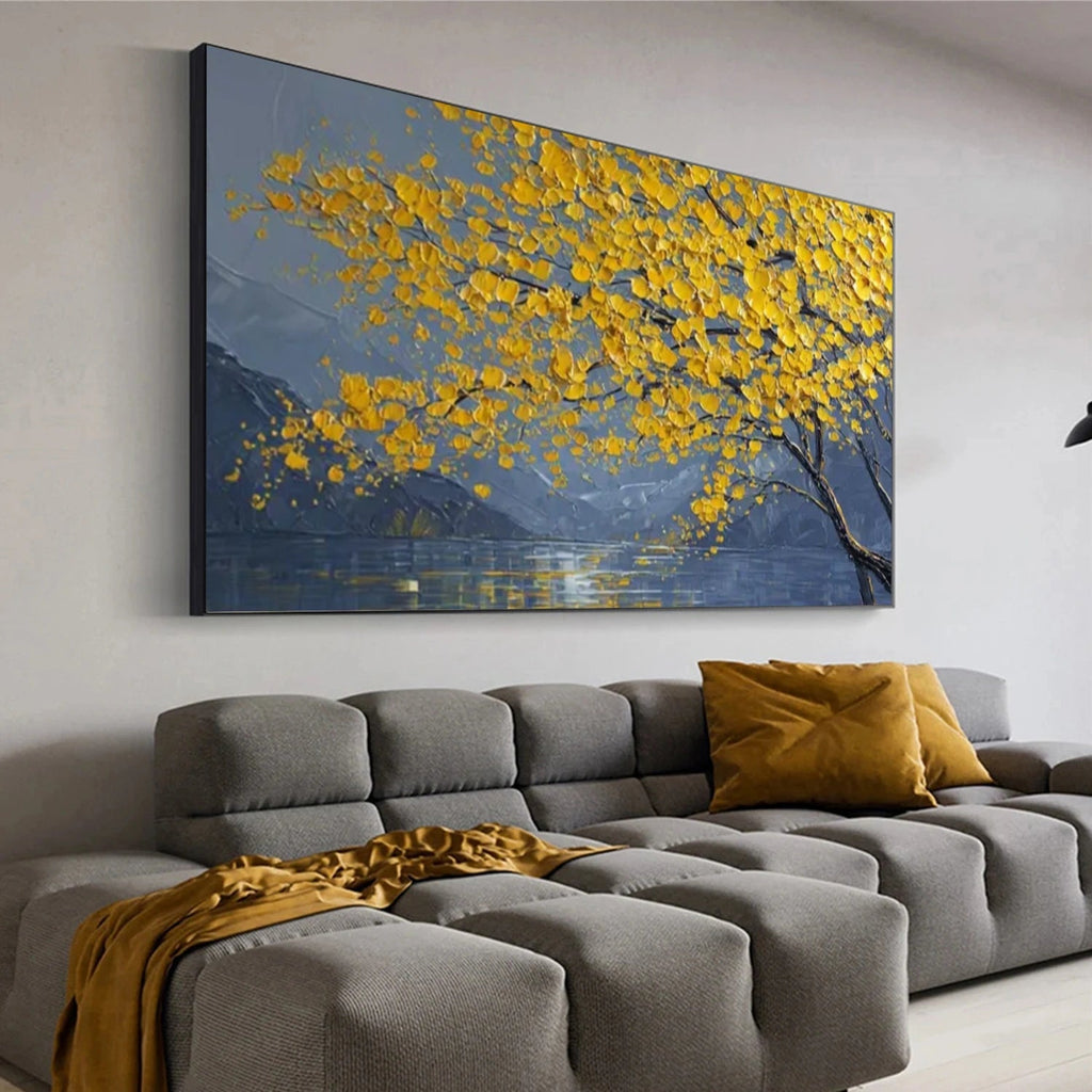 Golden Drift Lake Abstract Painting